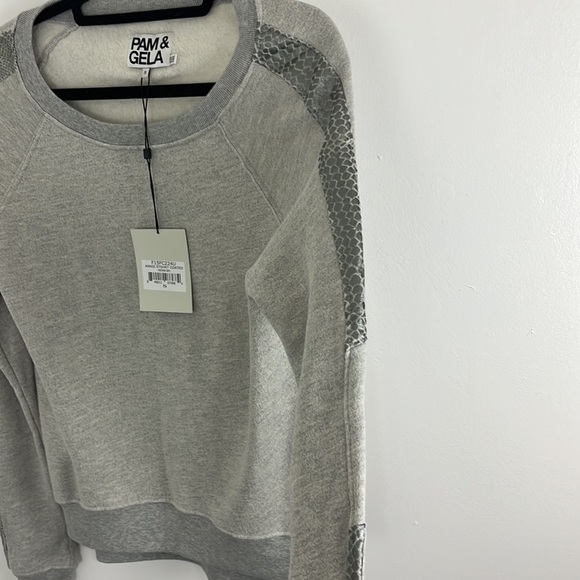 Pam & Gela Annie NWT Sweatshirt w/ Metallic Snakeskin Arm Embellishments - Picture 7 of 11